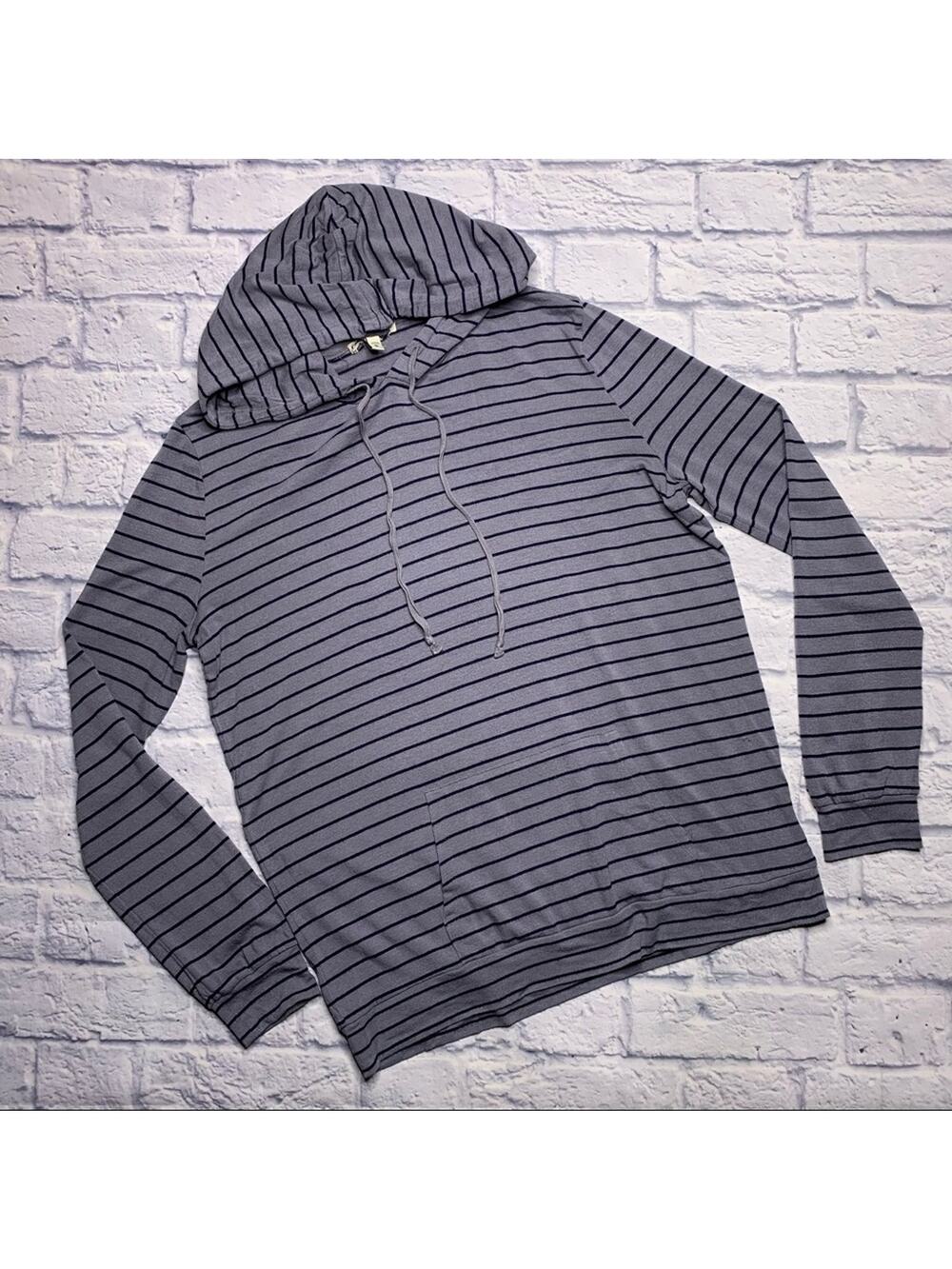 Striped, Hooded, Modal Blend Kangaroo Pocket Pull Over
